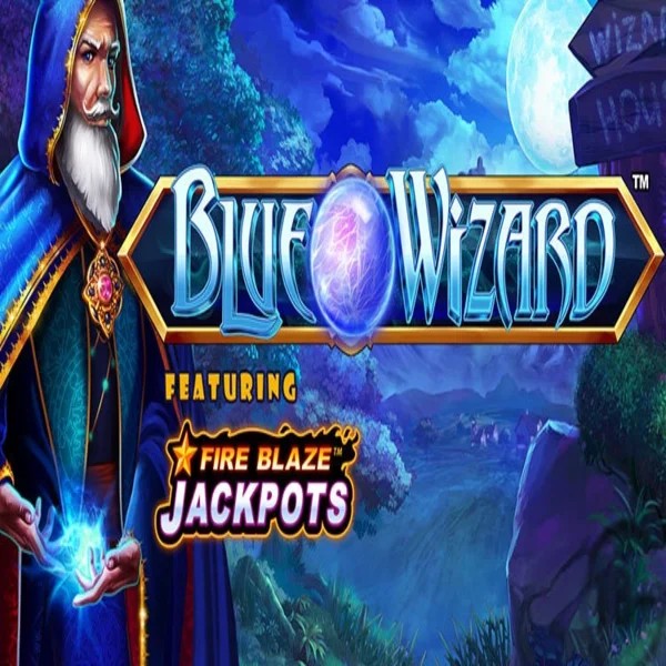 Blue Wizard Fire Blaze Jackpots logo by Rarestone Gaming at Ringospin Casino